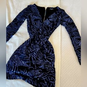 Navy blue Large sequin long sleeve dress